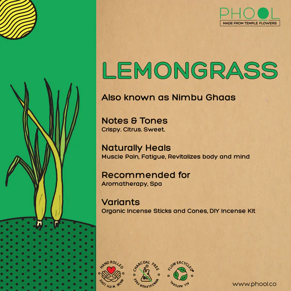 印度 PHOOL 檸檬香茅 Lemongrass 環保有機天然線香 40支入