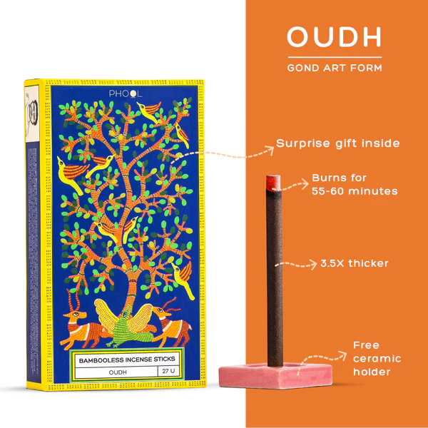 印度 PHOOL 無竹芯系列 沉香 Oudh 線香 27支入