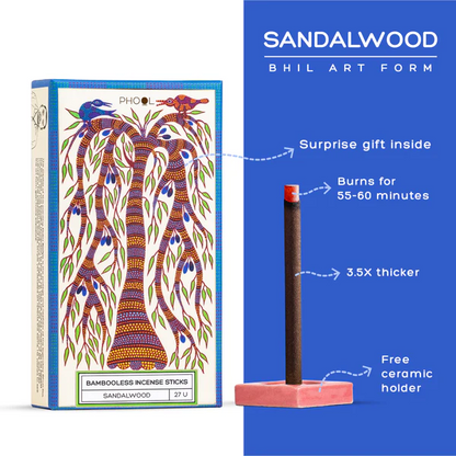 印度 PHOOL 無竹芯系列 檀香 Sandalwood 線香 27支入